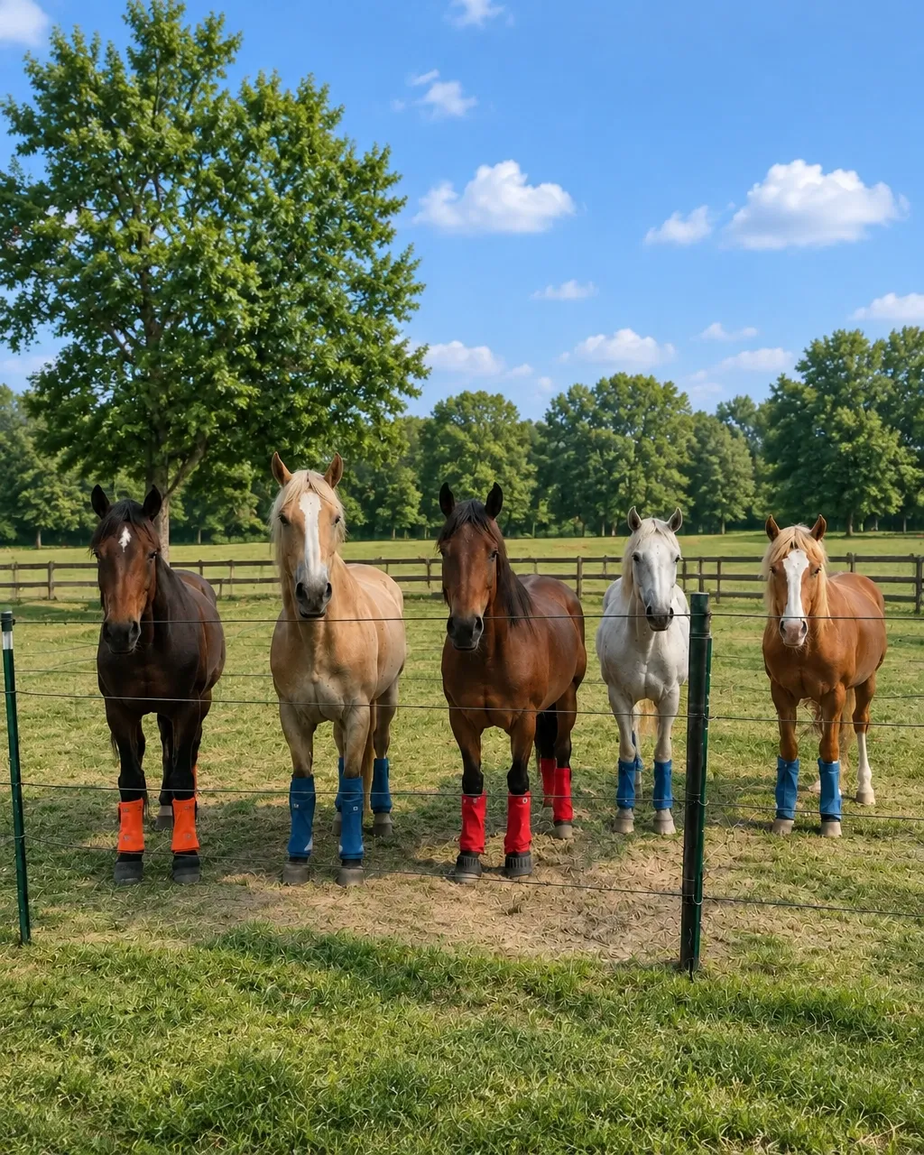 A person and several horses at the winter pasture fence